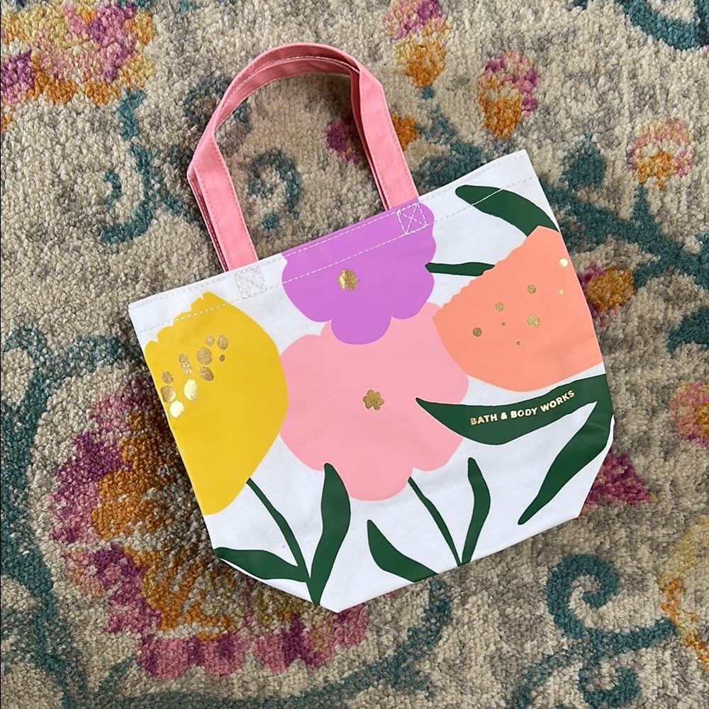Bath & Body Works Floral Tote with Pink and Yellow Accents